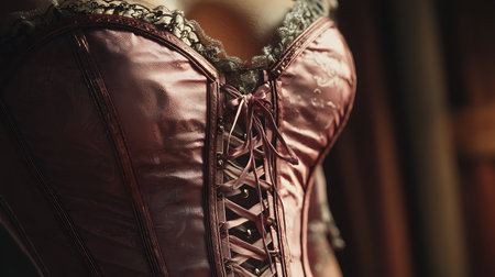 Sexy woman in brown corset and lingerie. Close-upの素材