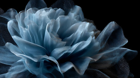 abstract blue fabric on black background, close-up, studio shotの素材