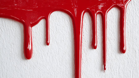 Red paint dripping on a white wall, close-up, backgroundの素材
