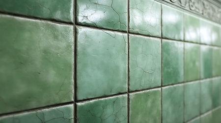 Green ceramic tile wall texture background. Old ceramic tile wall texture.の素材