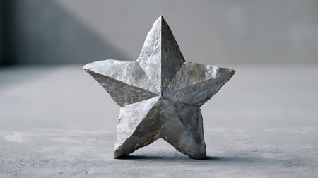 Silver star on a concrete background. 3d rendering, 3d illustration.の素材