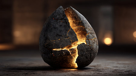 Cracked stone ball on concrete floor background. 3d rendering.の素材