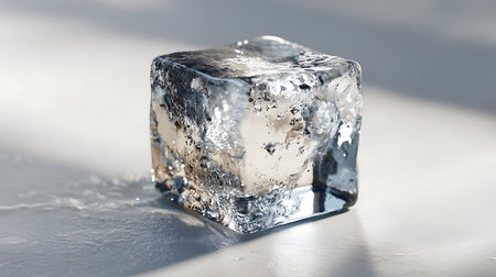 Ice cubes on white background, close-up, shallow depth of fieldの素材