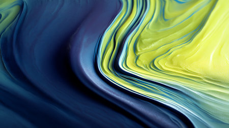 abstract background of colored liquid paint in blue and yellow tones closeupの素材
