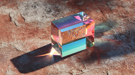 3d render of a crystal on a rustic background with a shadowの素材