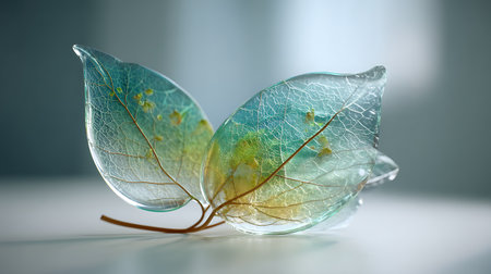 3D illustration of a beautiful autumn leaf in the shape of a butterflyの素材