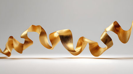 Shiny satin ribbon in gold color on white background. 3d renderの素材