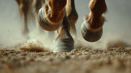 The legacy of a horse in the sand on a blurred background.の素材