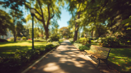 Bench in the park, vintage filter effect. Selective focus.の素材