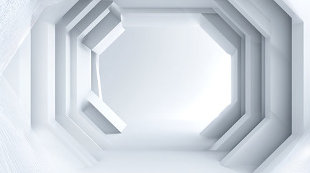 Abstract white interior with hexagon. 3d render illustration mock upの素材