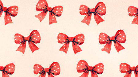 Seamless pattern with red bows. Hand drawn watercolor illustration.の素材