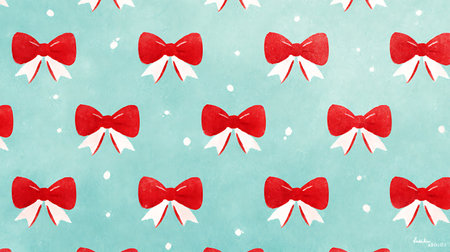 Seamless pattern with red bows on turquoise background.の素材