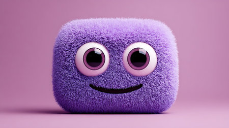Funny purple emoticon with eyes on a pink background. 3d renderingの素材