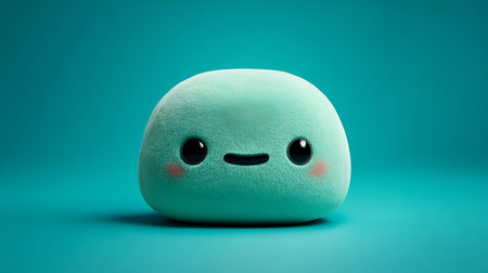 3d rendering of green emoticon isolated on turquoise backgroundの素材