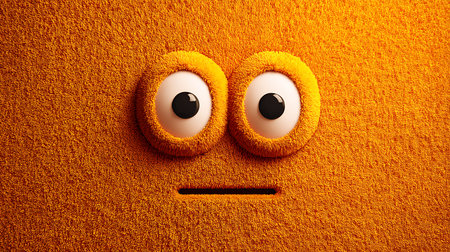 Funny emoticon with eyes and mouth on orange towel. 3d illustrationの素材