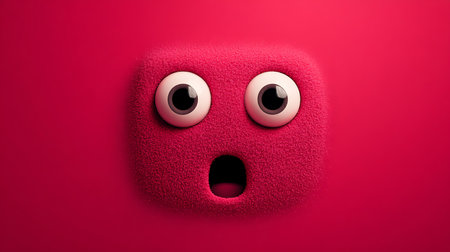 Surprised Face Emoticon on Red Background 3D Illustrationの素材