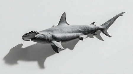 3d render of a white shark on a white background with shadowの素材