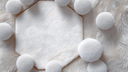 White fur background with white fur balls. Top view. 3d renderingの素材