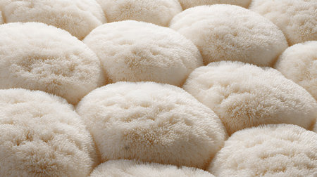 Close up of soft white fur pillows texture background. Macro.の素材