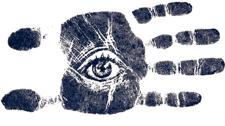 Human hand print on a white background. Grunge style.の素材