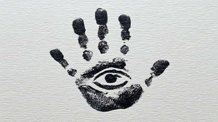 Handprint of a child on a white background. The concept of protecting children from danger.の素材