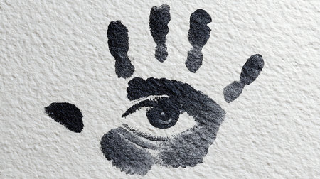 Handprint of a child on a white background. Conceptual imageの素材