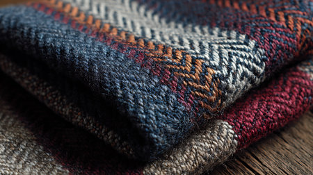 Knitted woolen plaid. Closeup of woolen plaid.の素材