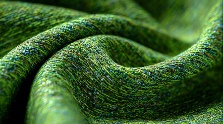 Green fabric texture background. Close up of green fabric texture background.の素材