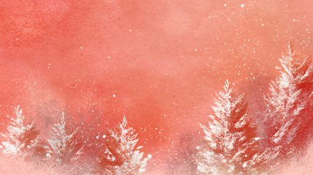 Abstract watercolor winter background with snowflakes and pine trees.の素材