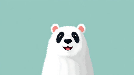 White panda isolated on blue background. Cute cartoon animal.の素材