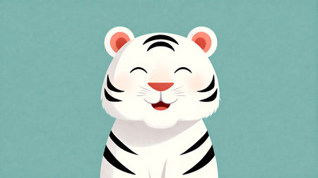 Cute white tiger on a blue background. Vector illustration of a cartoon character.の素材