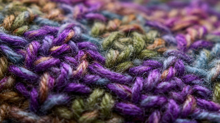 A beautiful closeup of the pattern of a hand knitted woolen texture. Soft selective focus.の素材