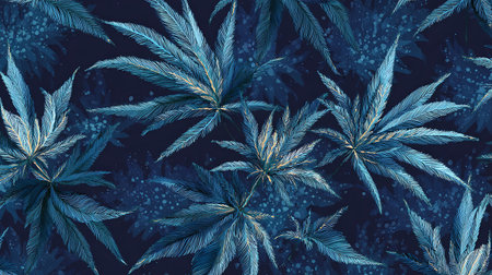 Seamless pattern with cannabis leaves on dark blue background. Vector illustration.の素材