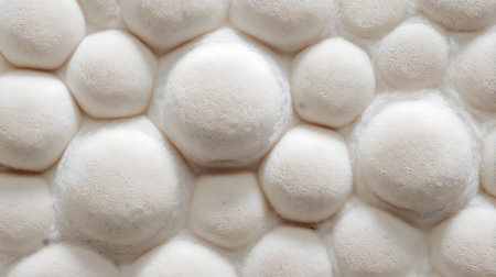 Close-up texture of white foam balls. Macro photo of foam balls.の素材