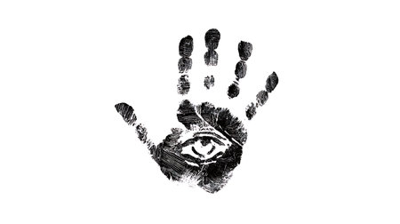 Handprint of a child on a white background. The concept of protection of children.の素材
