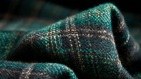 Texture, background, pattern. The fabric is dark green with a checkered patternの素材