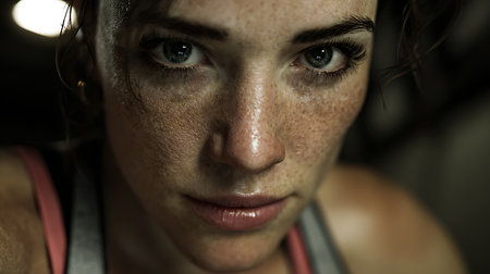 Portrait of a beautiful young woman in the gym. Close-up.の素材