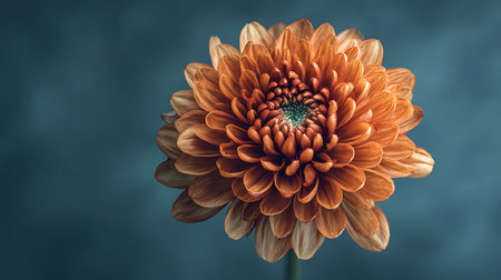 Orange chrysanthemum on a blue background. Toned.の素材