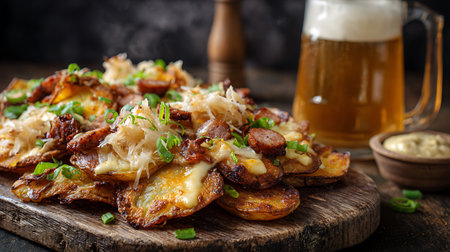 Potato wedges with sauerkraut, mushrooms and cheeseの素材