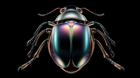 3D rendering of a scarab beetle isolated on a black backgroundの素材