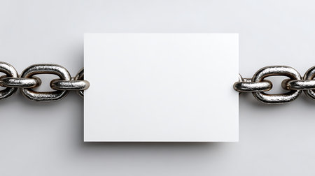 close up of a blank white card with chain on white backgroundの素材