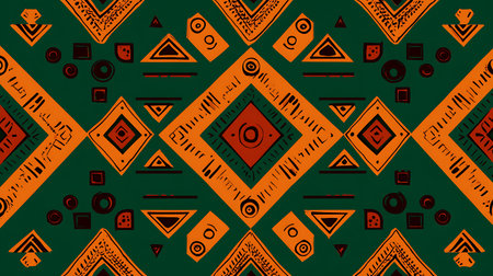 Seamless African pattern. Ethnic carpet with chevrons. Tribal vector ornament. Aztec style. Geometric mosaic on the tile, majolica. Ancient interior. Modern rug. Geo print on textile. Kente Cloth.の素材
