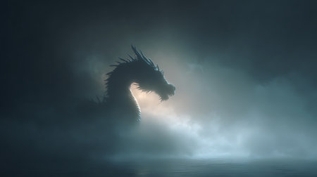 Silhouette of a dragon in the clouds. 3d renderの素材