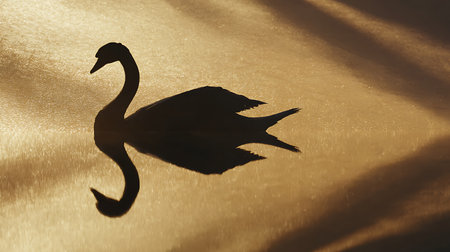 Silhouette of a swan on a golden background with shadowの素材
