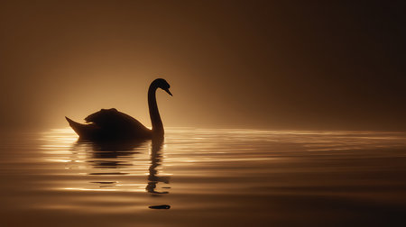 swan on the lake at sunrise in autumn, beautiful photo digital pictureの素材