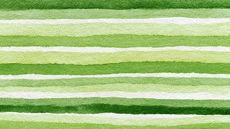 Green watercolor stripes on paper texture. Watercolor striped background.の素材
