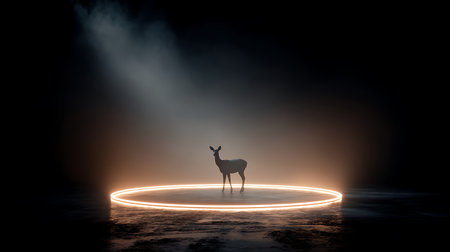 Silhouette of a deer in a dark room. 3d renderingの素材
