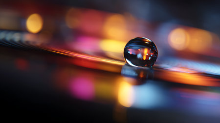 Water drop on a black background. Selective focus. Shallow depth of fieldの素材