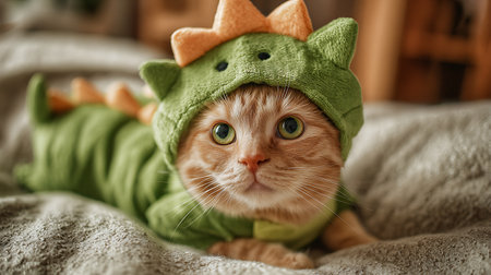 Cute cat wearing elf costume on light background, closeup viewの素材