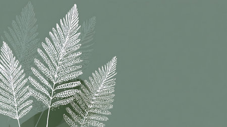 White tropical leaves on a green background. Flat lay, top view.の素材